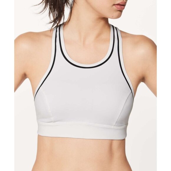 Lululemon Pace Perfect Bra Run Grey/White Racer High Neck 10 GUC Pocket 7574 - Picture 1 of 11